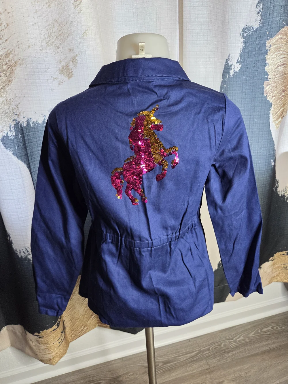 Belle Du Jour Navy Zip-Front Kids Utility Jacket with Foil Graphic